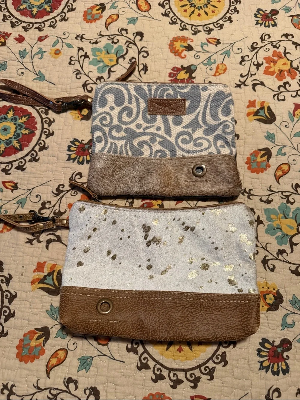Myra Bag Cream & Brown Two-Piece Wristlet Set